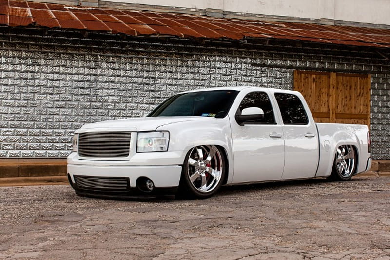 08-GMC-Sierra, White, Slammed, GM, Truck, HD wallpaper