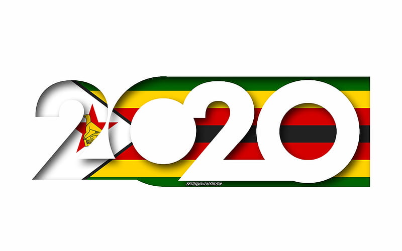 Zimbabwe 2020, Flag of Zimbabwe, white background, Zimbabwe, 3d art, 2020 concepts, Zimbabwe flag, 2020 New Year, 2020 Zimbabwe flag, HD wallpaper