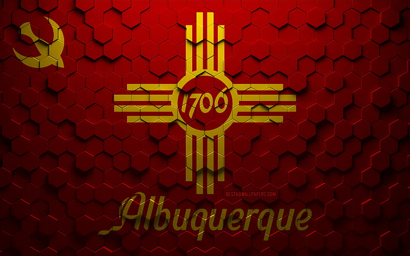 Flag of Albuquerque, New Mexico, honeycomb art, Albuquerque hexagons flag, Albuquerque, 3d hexagons art, Albuquerque flag, HD wallpaper
