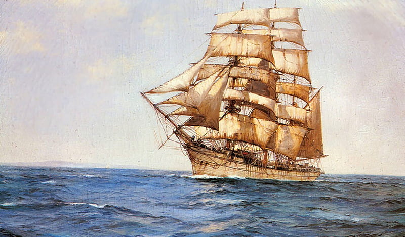 The White Barque 2, art, high seas, ocean, tall ship, sailing, artwork, water, painting, wide screen, seascape, HD wallpaper