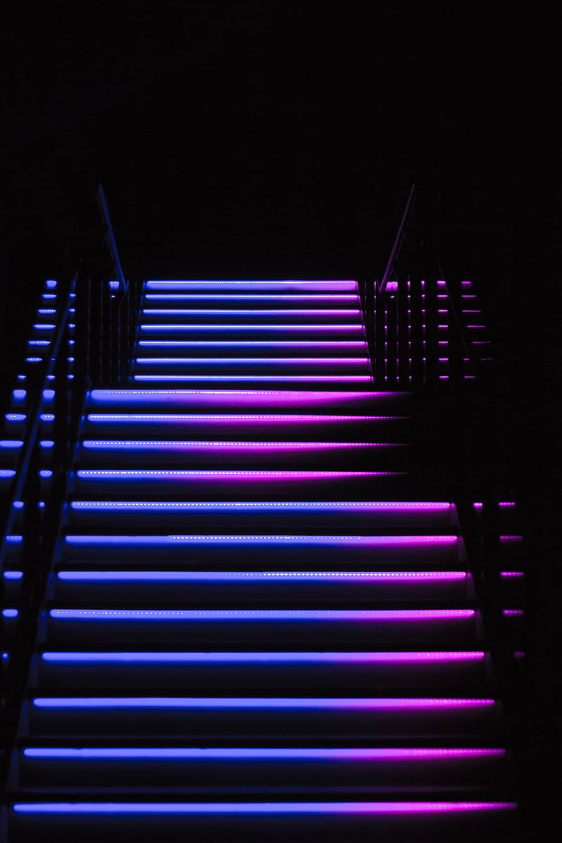stairs, steps, backlight, dark, blue, purple, HD phone wallpaper