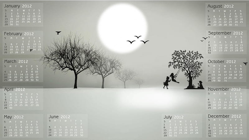 New Year Calendar 2012 Black And Whi, HD wallpaper