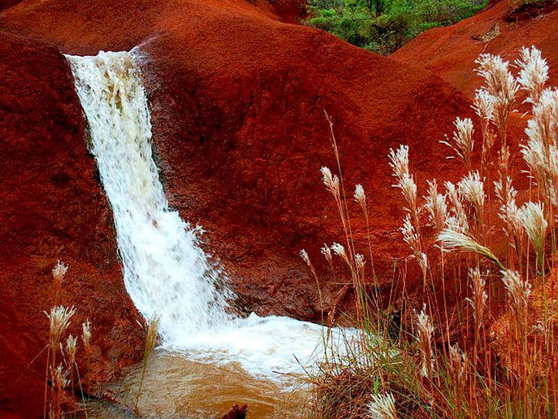 Red Falls, red, flow, hot, waterfall, clay, HD wallpaper
