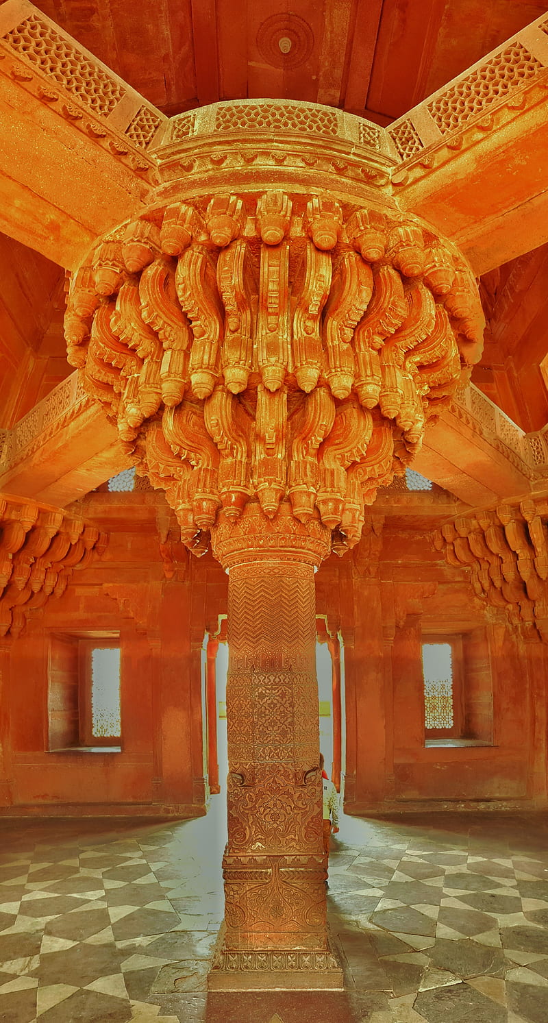 Fatehpur Sikri, building, monument, pillar, red, stone, HD phone wallpaper