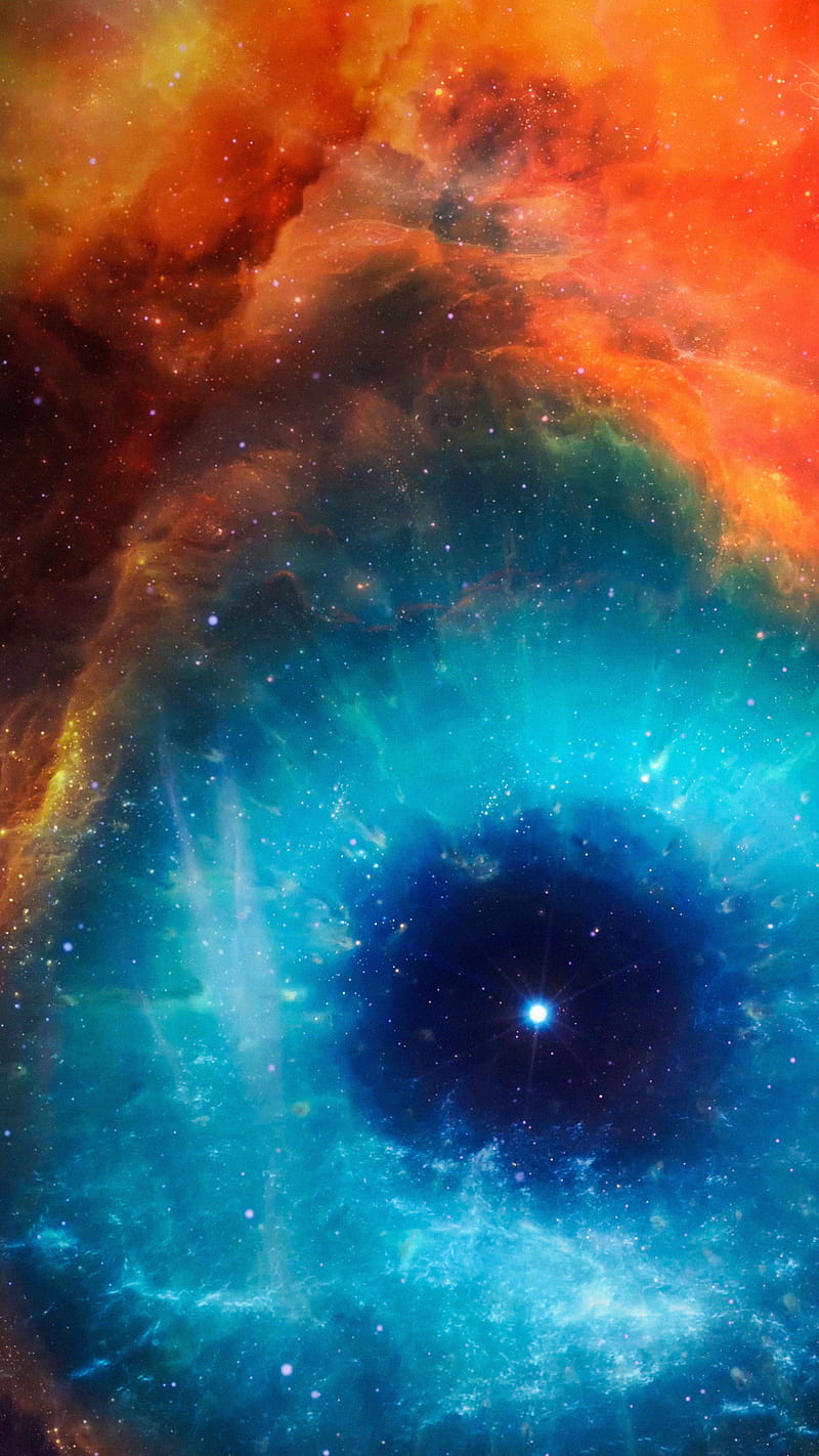 orange eye , aqua, blue, cloud, galaxy, nebula, scifi, space, stars, universe, HD phone wallpaper