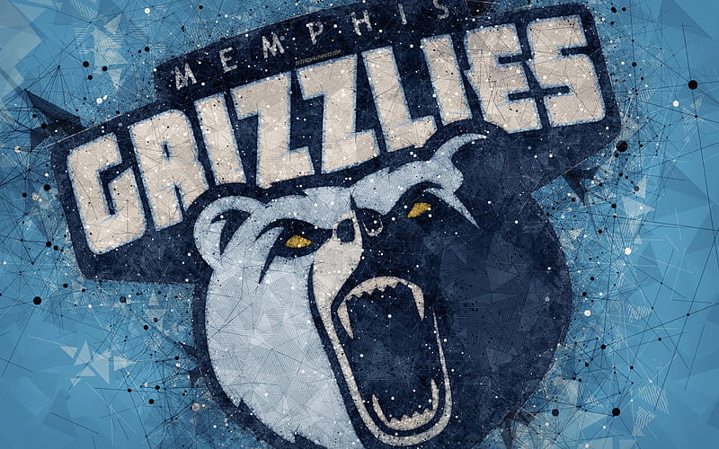 Memphis Grizzlies creative geometric logo, American basketball club, Bears, creative art, NBA, emblem, mosaic, blue abstract background, National Basketball Association, Memphis, Tennessee, USA, basketball, HD wallpaper