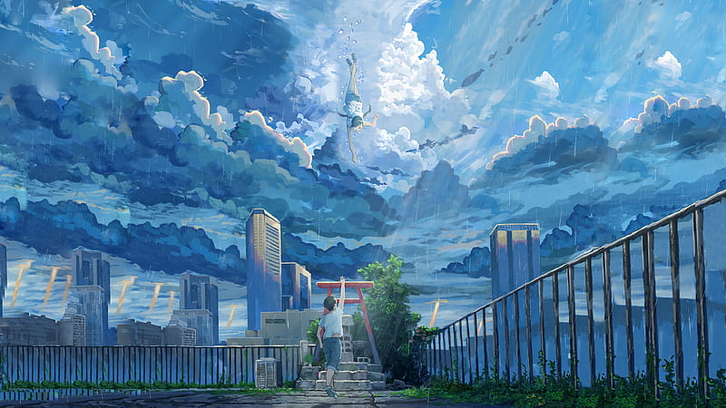 Anime, Sky, Weathering With You, Tenki No Ko, Hina Amano, Hodaka Morishima, HD wallpaper