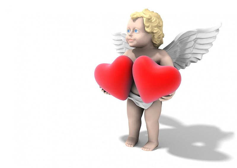 Cupid with hearts, cupid, angel, love, heart, wing, HD wallpaper