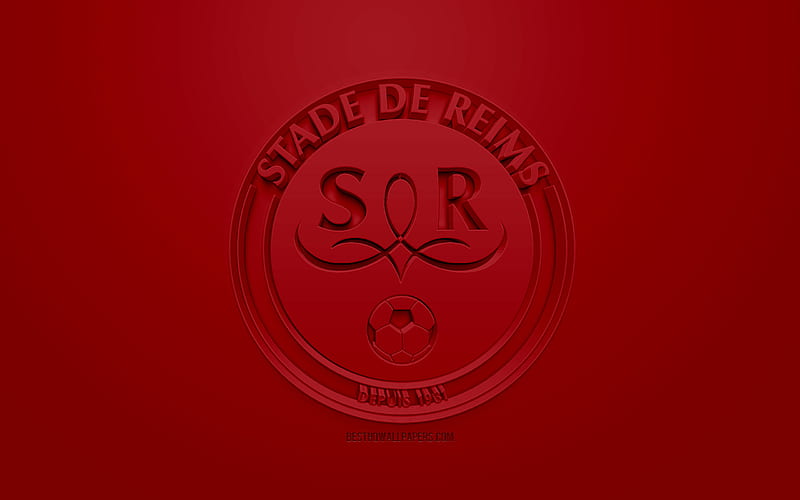 Stade de Reims, creative 3D logo, dark red background, 3d emblem, French football club, Ligue 1, Reims, France, 3d art, football, stylish 3d logo, HD wallpaper