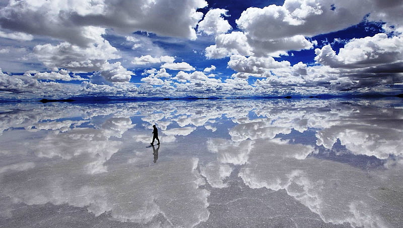 Salt flats - Walking on clouds, Salt, flats, walking, clouds, sky, HD wallpaper