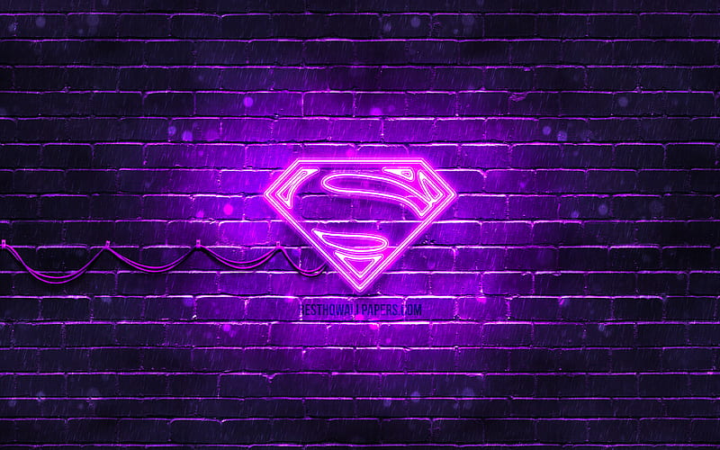 Superman violet logo violet brickwall, Superman logo, superheroes, Superman neon logo, Superman, HD wallpaper