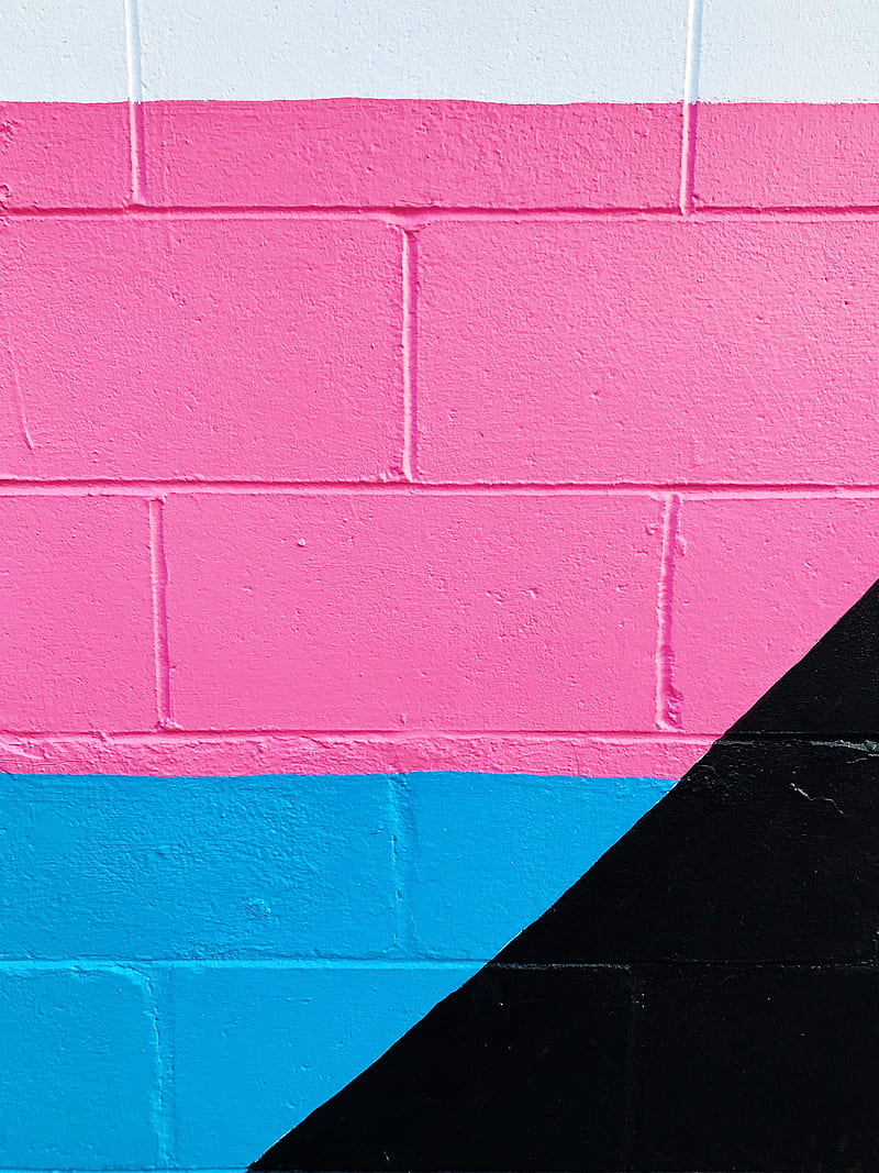 wall, paint, multicolored, brick, pink, blue, black, white, HD phone wallpaper
