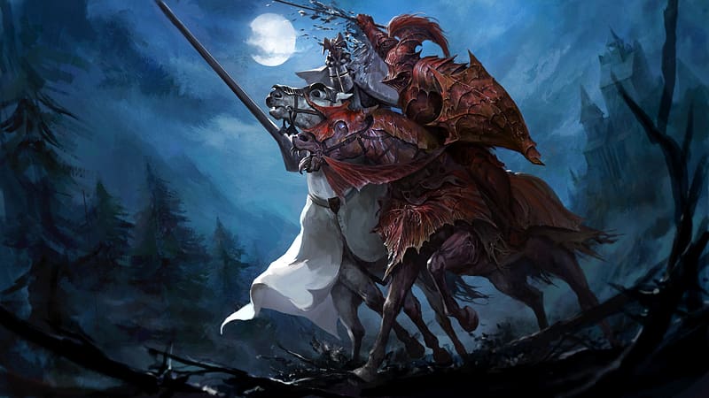 Fantasy, Night, Warrior, Horse, Fight, Knight, Armor, HD wallpaper