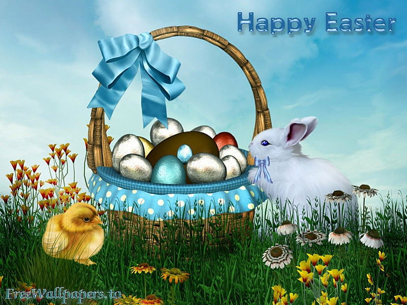 happy easter, easter, holiday, wishes, basket, HD wallpaper