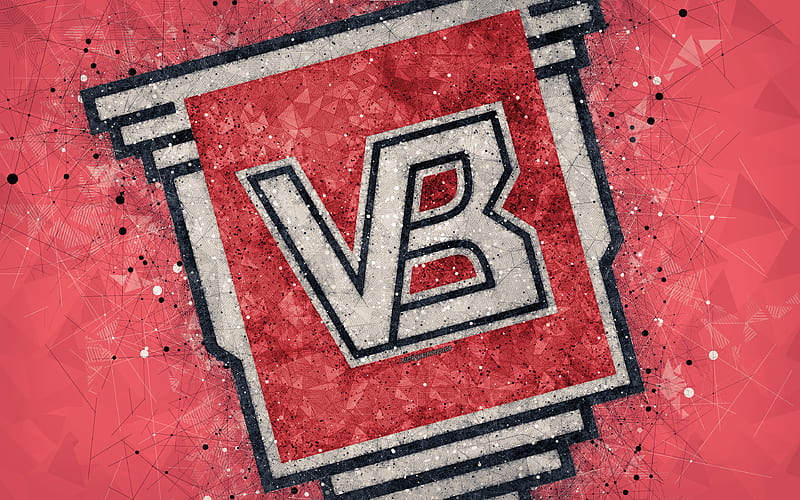 Vejle BK logo, geometric art, Danish football club, red background, Danish Superliga, Vejle, Denmark, football, creative art, Vejle Boldklub, HD wallpaper