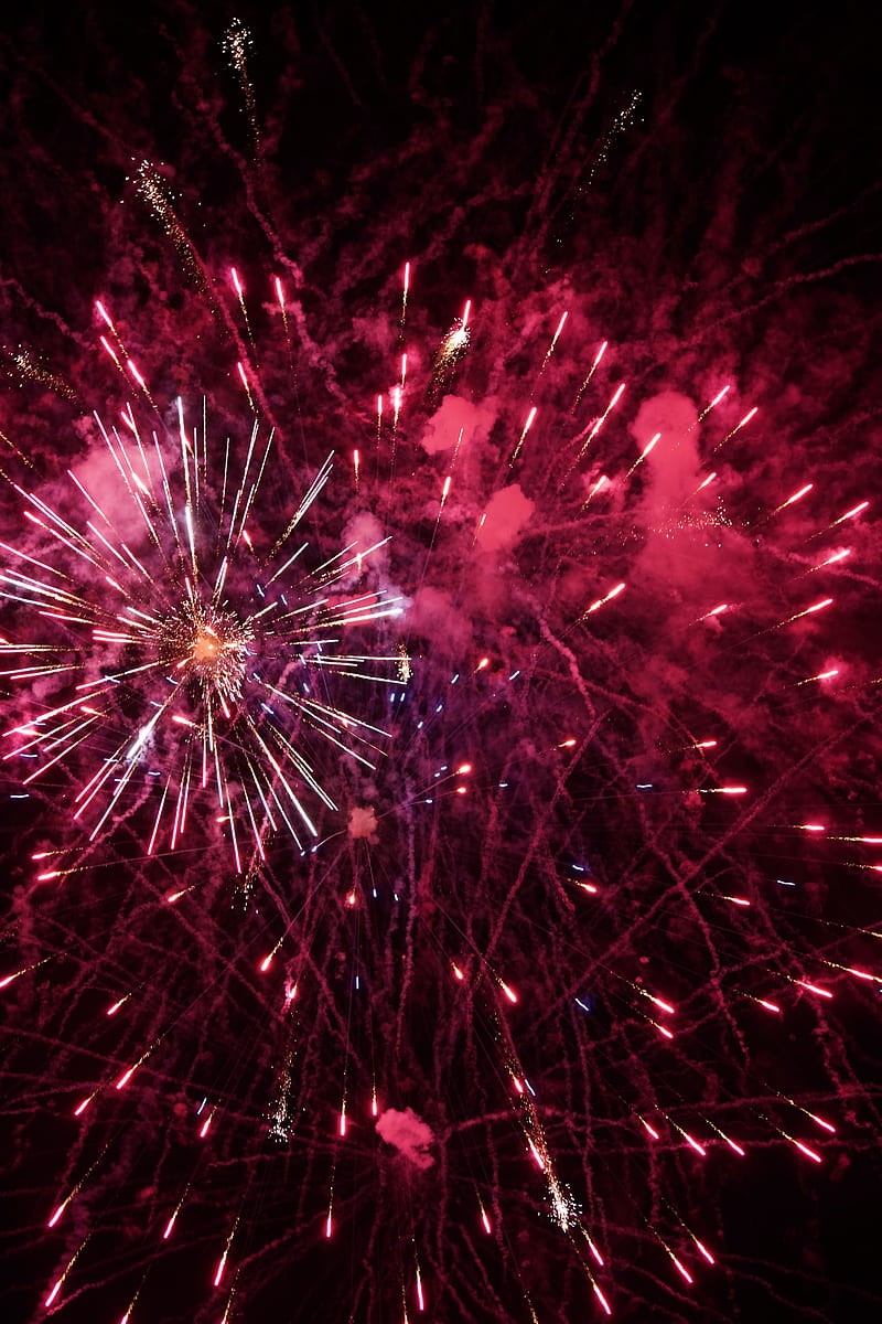 fireworks, salute, sparks, smoke, bright, HD phone wallpaper