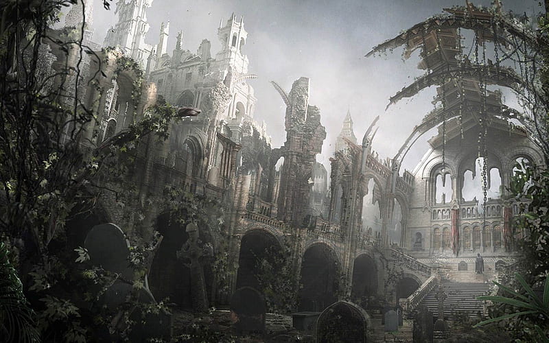 Destroyed cathedral-Aftermath world illustrator, HD wallpaper