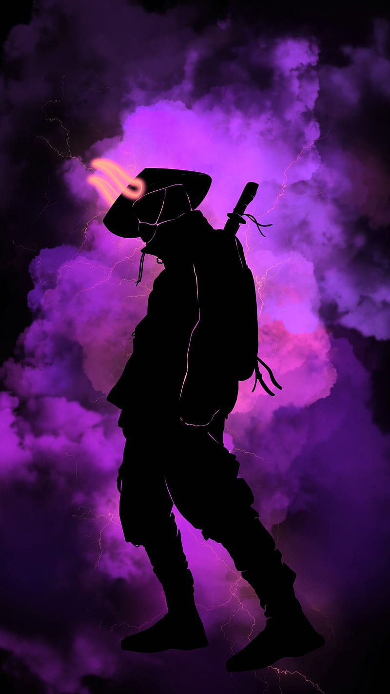samurai cloud 2 anonymous, black, boy, dark, figure, guy, lightning, man, mask, neon, purple, sword, HD phone wallpaper
