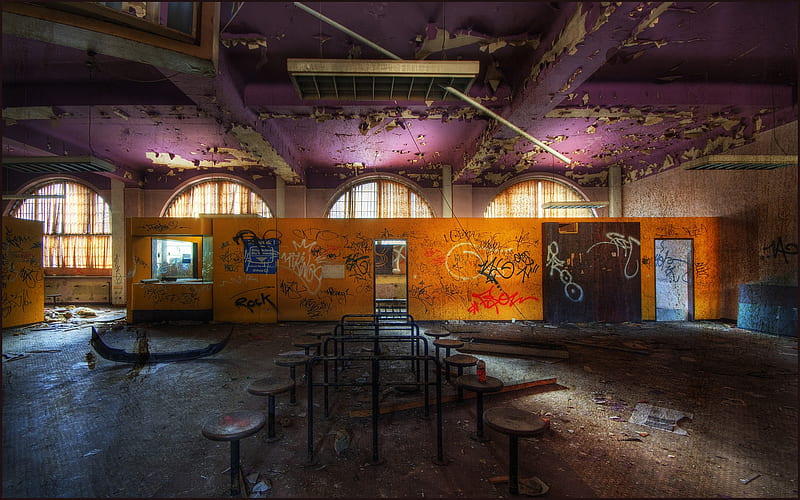 Ticket hall Abandoned Post Office Urban Decay graphy, HD wallpaper