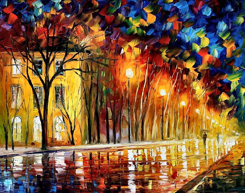 Inner Warmth, art, cityscape, bonito, illustration, artwork, Afremov, painting, wide screen, computer graphics, abtract, HD wallpaper