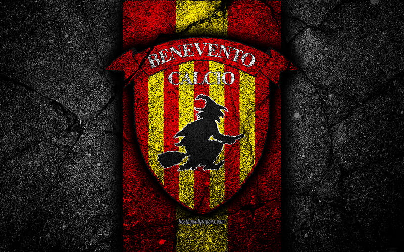 Benevento FC, logo, Serie B, football, black stone, Italian football club, soccer, emblem, asphalt texture, Benevento, Italy, FC Benevento, HD wallpaper