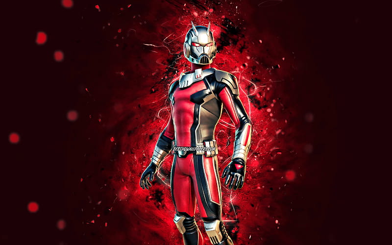 Ant-Man red neon lights, Fortnite Battle Royale, Fortnite characters, Ant-Man Skin, Fortnite, Ant-Man Fortnite, HD wallpaper