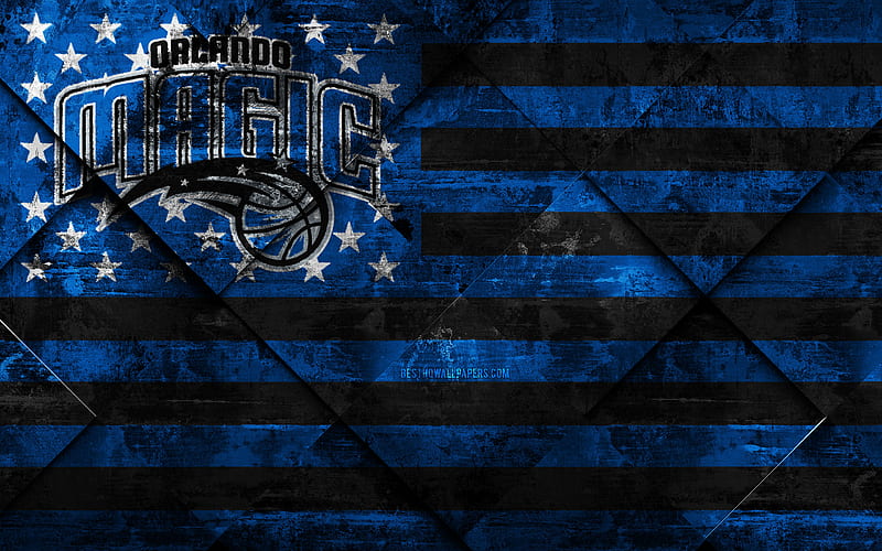 Orlando Magic American basketball club, grunge art, rhombus grunge texture, American flag, NBA, Orlando, Florida, USA, National Basketball Association, USA flag, basketball, HD wallpaper