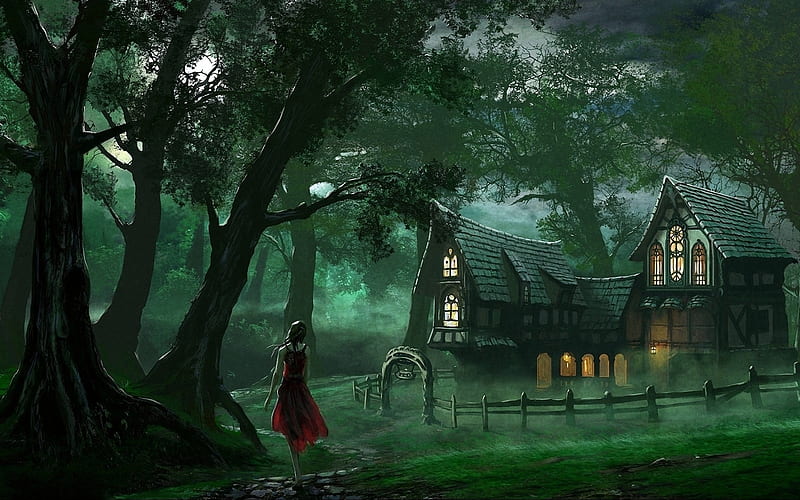 Fairy Tales 1, Fairy, Forest, Fantasy, Tales, House, HD wallpaper