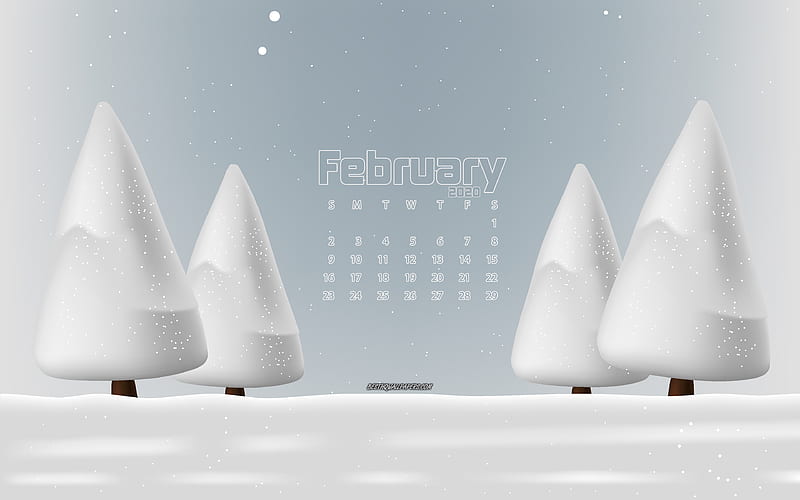2020 February Calendar, winter landscape, snow, winter, 2020 calendars, February, 2020 concepts, calendars, February 2020 Calendar, HD wallpaper