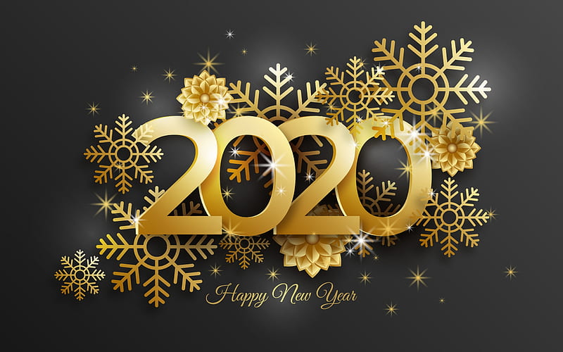 Happy New Year!, christmas, craciun, 2020, golden, black, new year, card, HD wallpaper