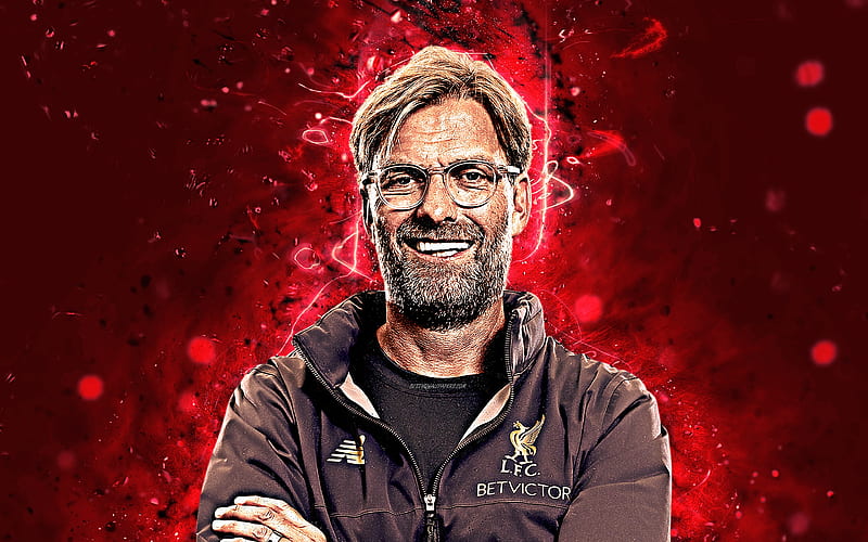 Jurgen Klopp Liverpool, coach, abstract art, football stars, soccer, Klopp, Premier League, footballers, neon lights, LFC, Liverpool FC, HD wallpaper