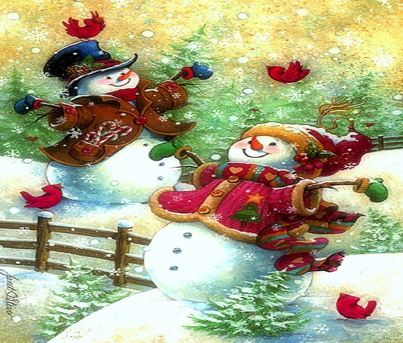 ★We Gotta Love Snow★, scarves, seasons, xmas and new year, greetings, red cardinals, wool hats, paintings, gloves, drawings, traditional art, snowmen, christmas, xmas trees, love four seasons, festivals, snow, winter holidays, weird things people wear, celebrations, HD wallpaper