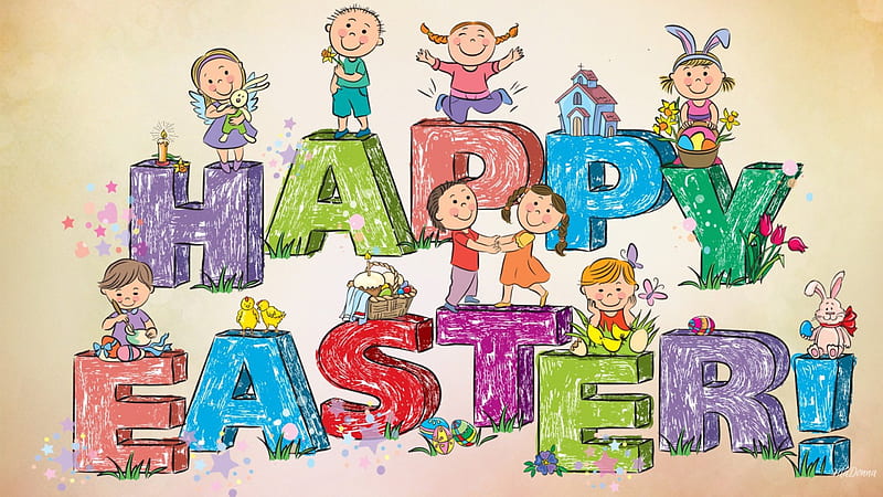 Childrens Easter, Easter, cheerful, children, spring, happy, kids, HD wallpaper