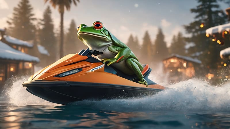 A Frog Riding A Jetski, animal, water, jetski, frog, HD wallpaper