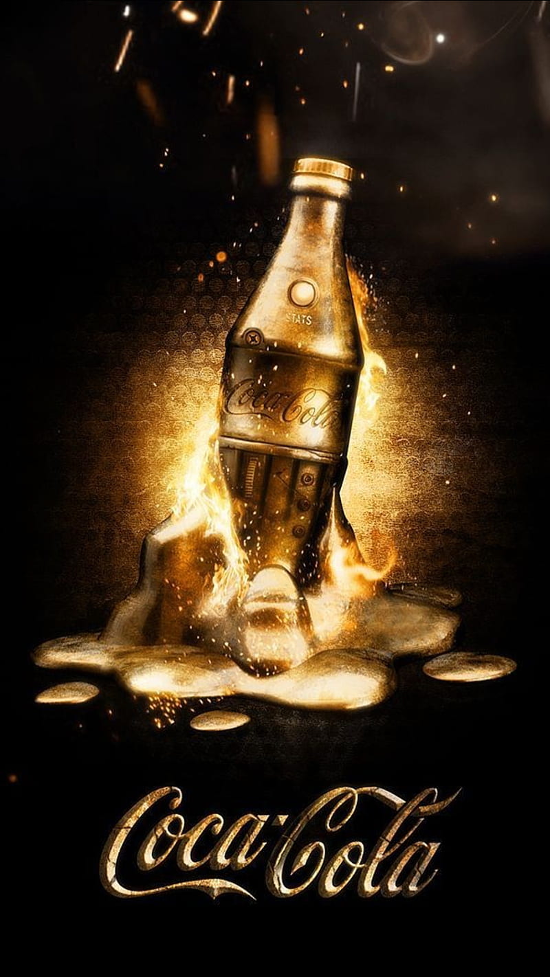 Golden coca cola, bottle, cold, drink, ice, graphy, soft, soft drink, HD phone wallpaper