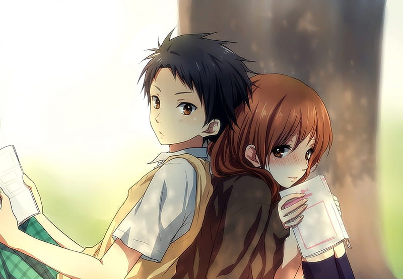Sasayan & Natsume, cute, anime, love, natsume, seifuku, couple, school uniform, HD wallpaper