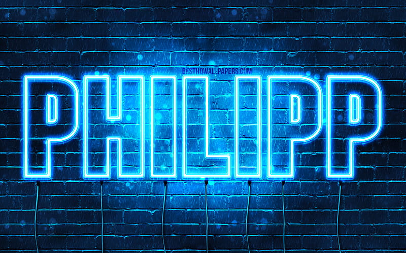 Philipp with names, horizontal text, Philipp name, Happy Birtay Philipp, popular german male names, blue neon lights, with Philipp name, HD wallpaper