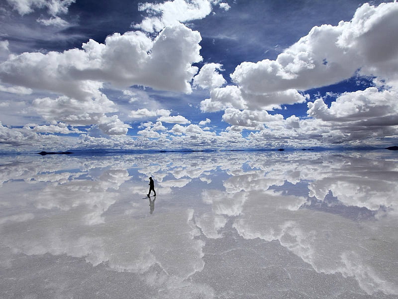 Clouds Reflection On Salt Lake, HD wallpaper
