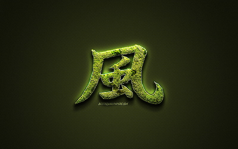 Kamikaze Kanji hieroglyph, green floral symbols, Kamikaze Japanese Symbol, japanese hieroglyphs, Kanji, Japanese Symbol for Kamikaze, grass symbols, Kamikaze Japanese character, HD wallpaper
