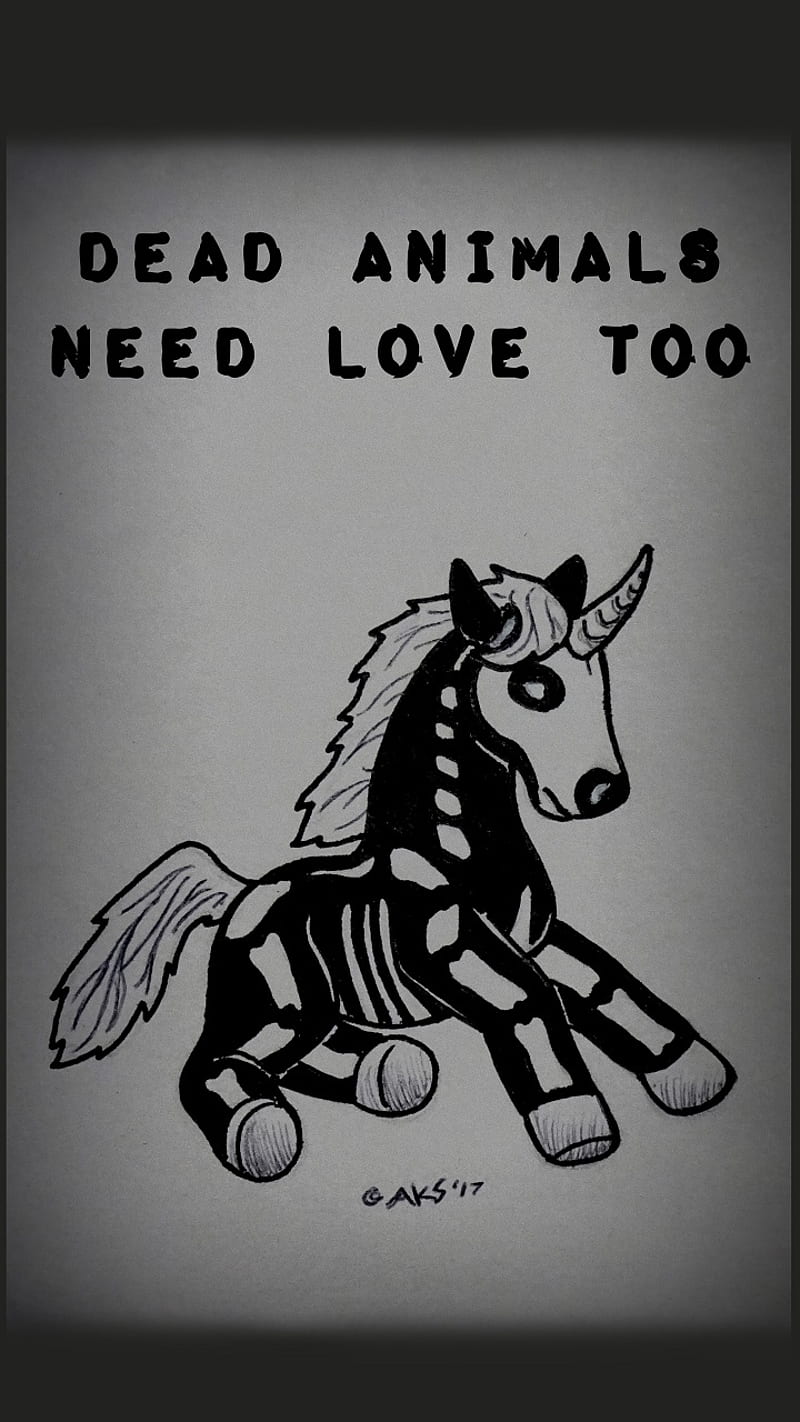 Dead Love Unicorn, animals, art, bones, cool, creepy, dark, doll, drawn, emo, halloween, horned horse, illustration, plush, sayings, skeletal, skeleton, strange, undead, zombie, HD phone wallpaper