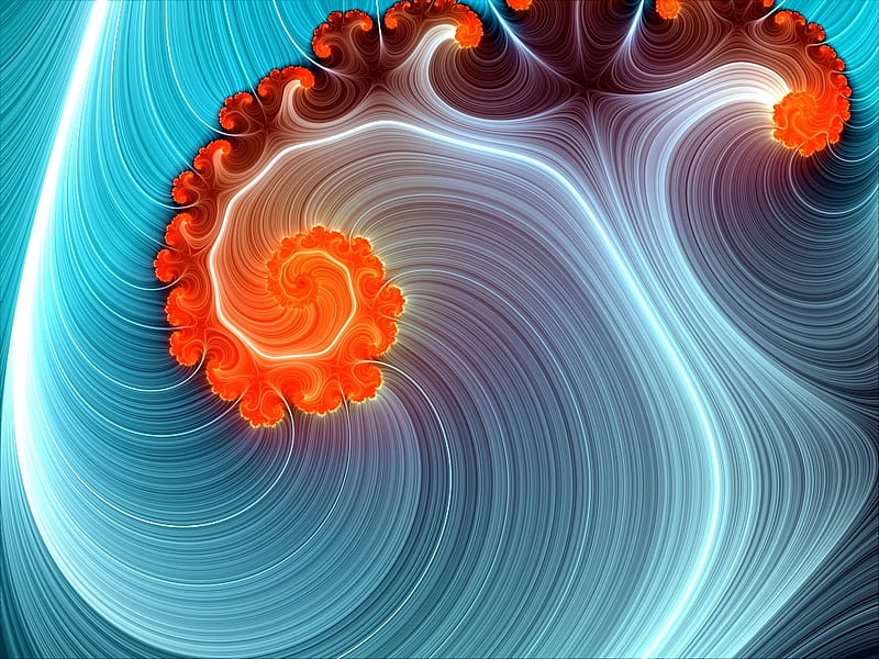 fractal shell glow . jpg, glow, orange, blue, HD wallpaper