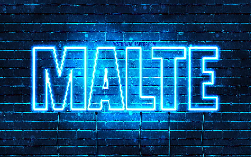 Malte with names, horizontal text, Malte name, Happy Birtay Malte, popular german male names, blue neon lights, with Malte name, HD wallpaper