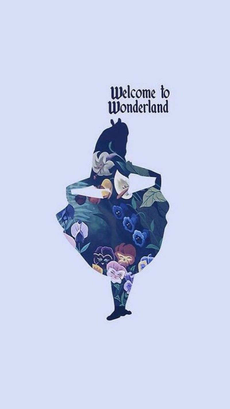 Welcome N Wonderland, alice, alice in wonderland, cartoon, designs, disney, drawing, floral, HD phone wallpaper