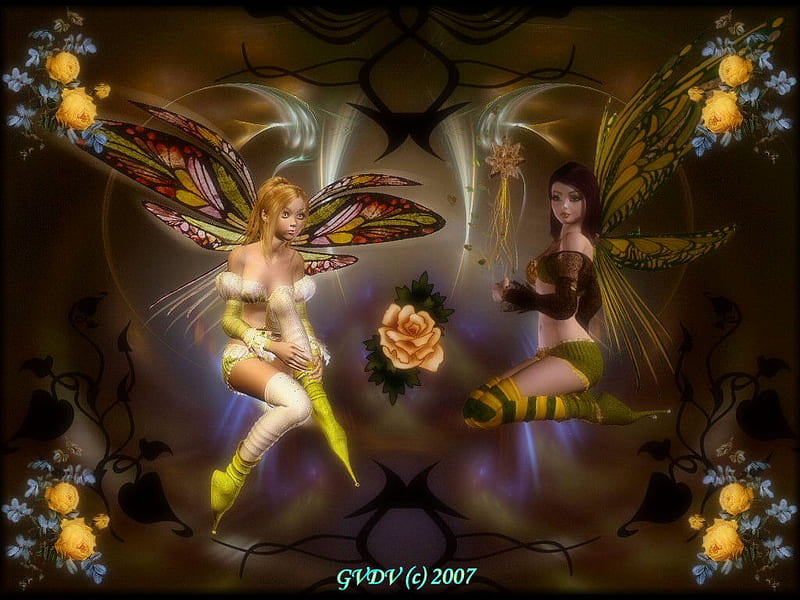 fa two faeries. jpg, mystical, fantasy, faeries, two, HD wallpaper