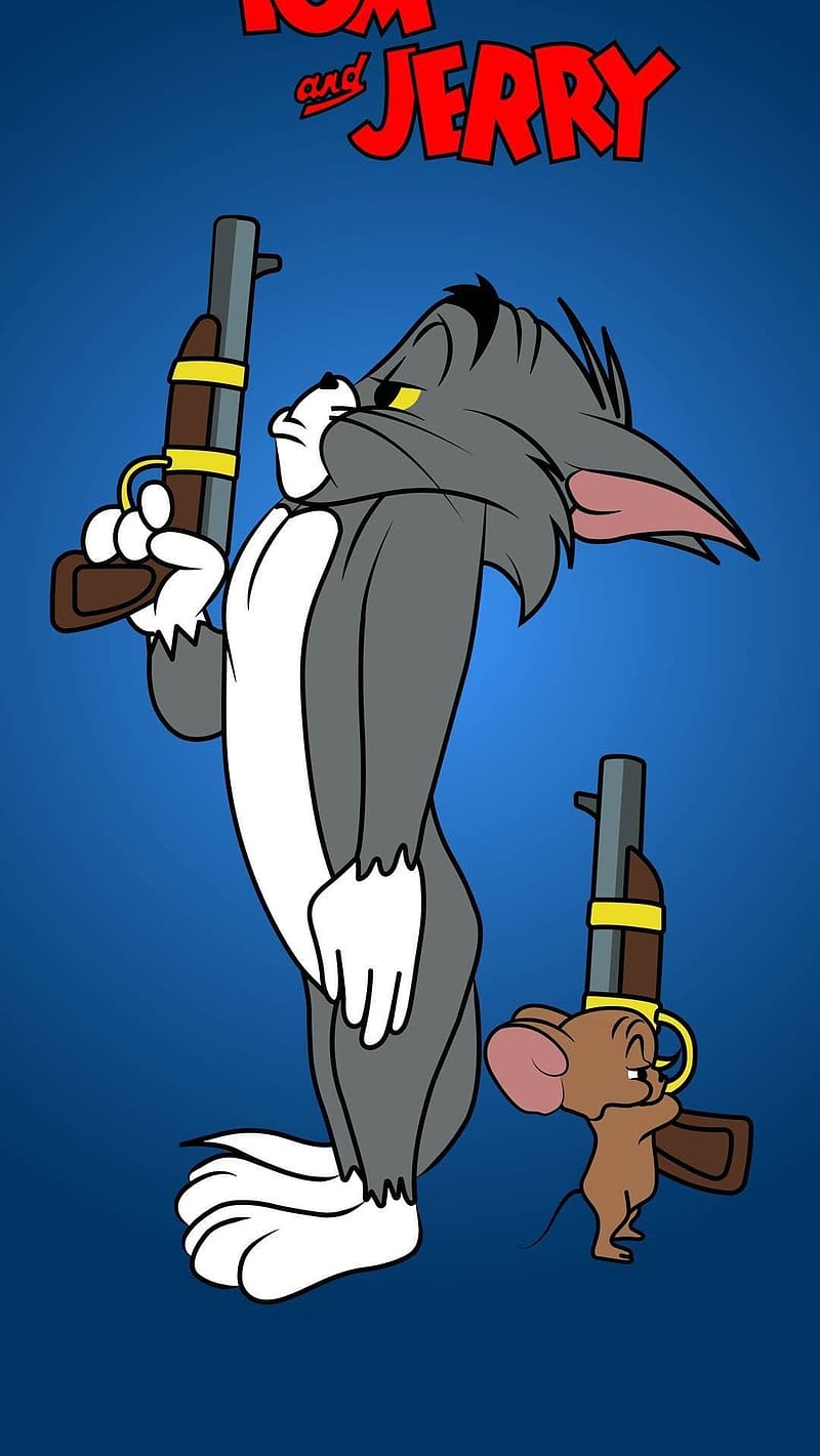 Tom and Jerry with gun, tom and jerry, cartoon, animation, HD phone wallpaper