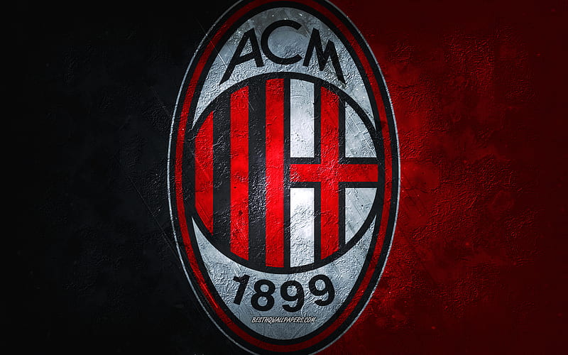 AC Milan, Italian football team, red background, AC Milan logo, grunge art, Serie A, football, Italy, AC Milan emblem, HD wallpaper