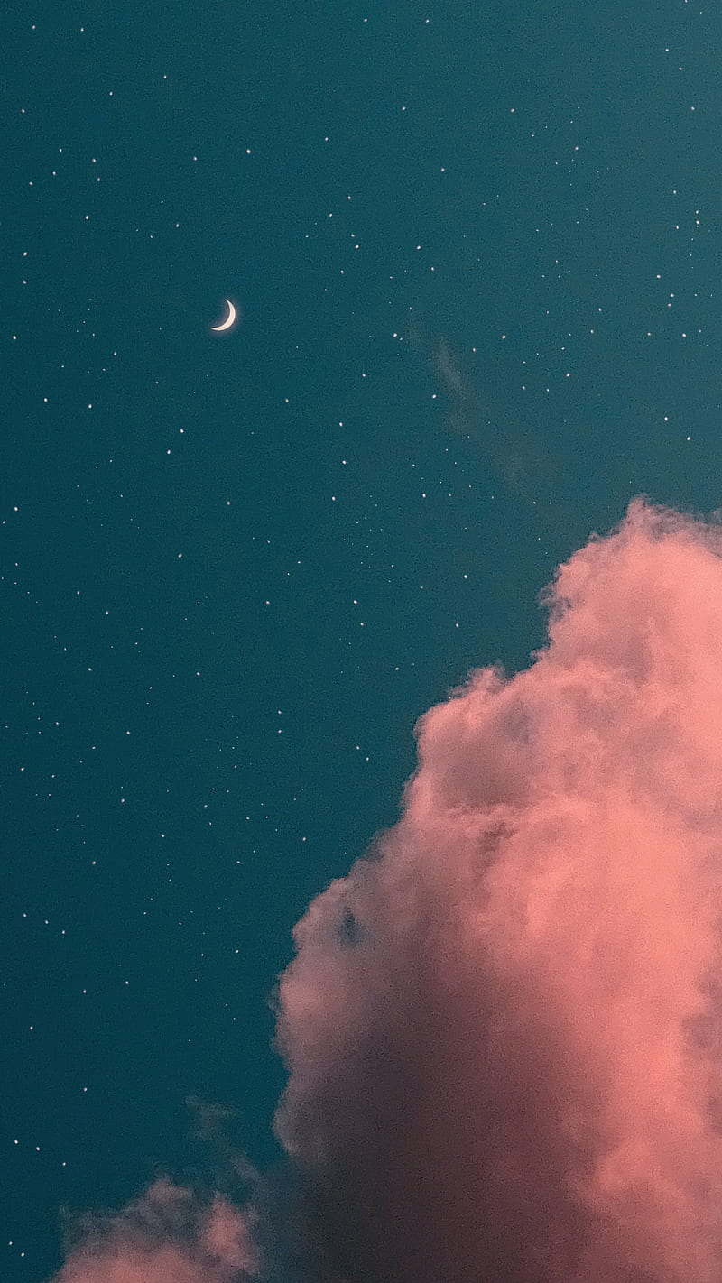 cotton candy sky, Saintvines, cloud, cotton candy, moon, night, stars, HD phone wallpaper