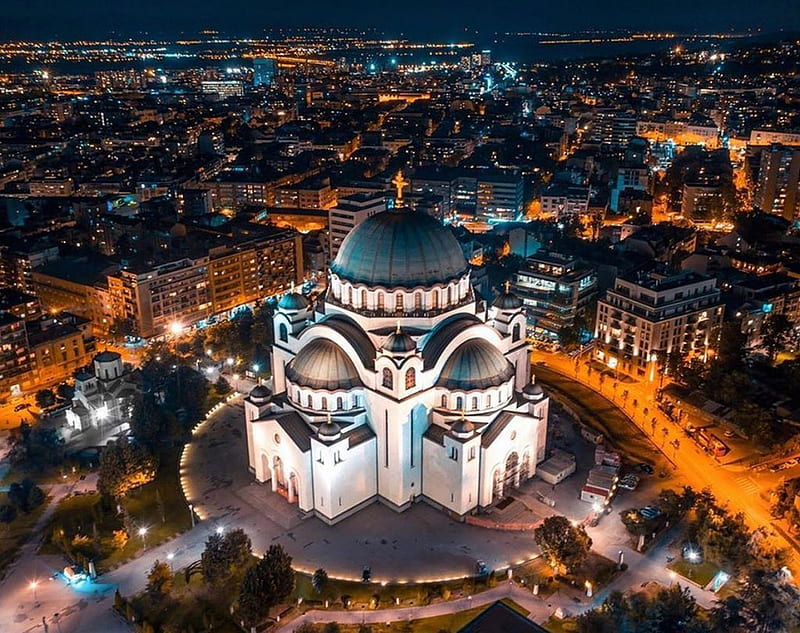 Beograd, city, hram, landscapes, night, HD wallpaper