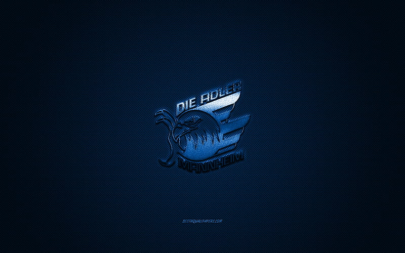 Adler Mannheim, German hockey club, Deutsche Eishockey Liga, blue logo, DEL, blue carbon fiber background, ice hockey, Mannheim, Germany, Adler Mannheim logo, HD wallpaper