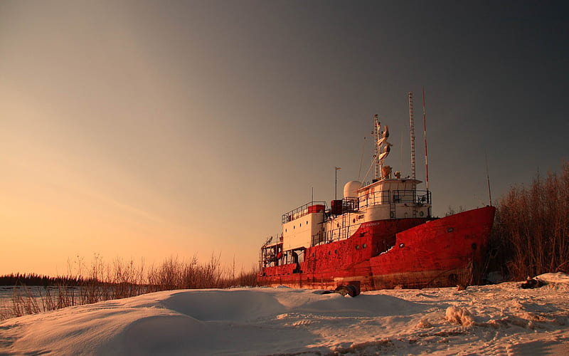 high and dry ship-winter natural landscape, HD wallpaper